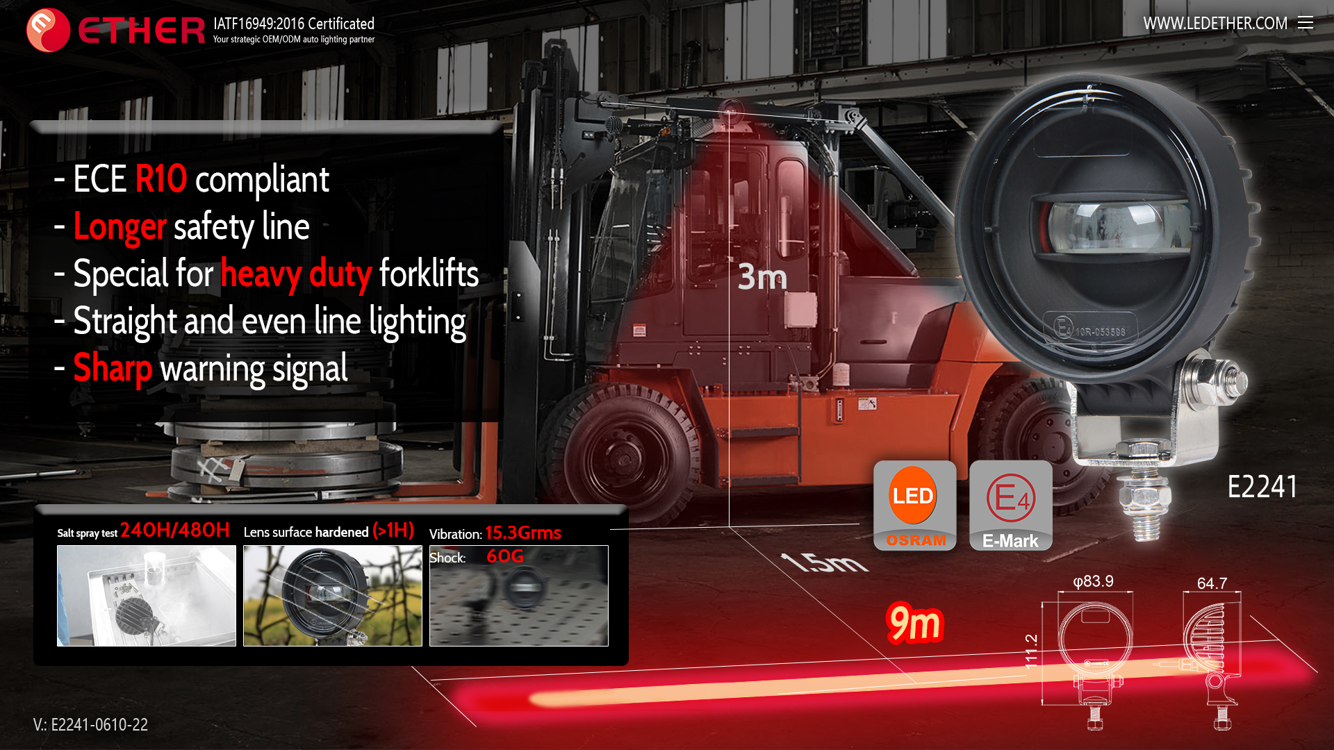 E2241 3"LED Forklift Lamps Safety line